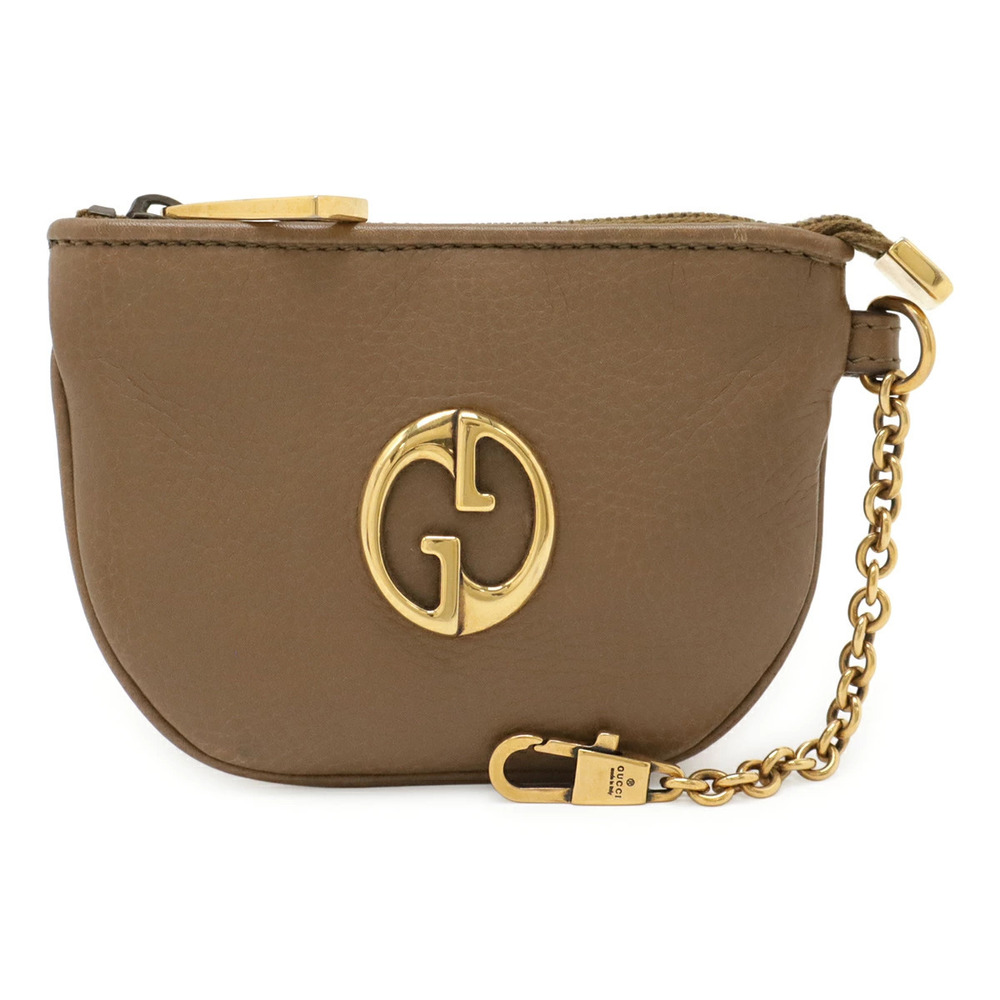 Gucci Double G case Wallet Purse Leather Mocha Brown Beige Cream Key Hook